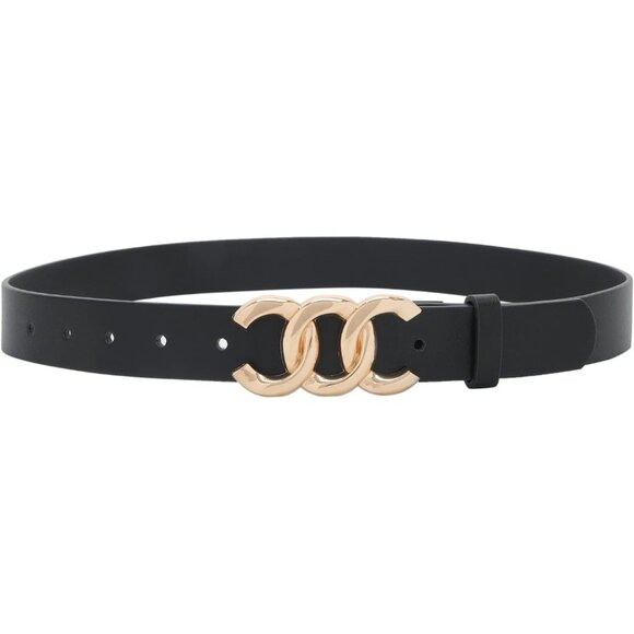 Women Belt for Jeans Dress Cinch Waist Belt for Ladies Faux Leather Belt with Go - Picture 4 of 6